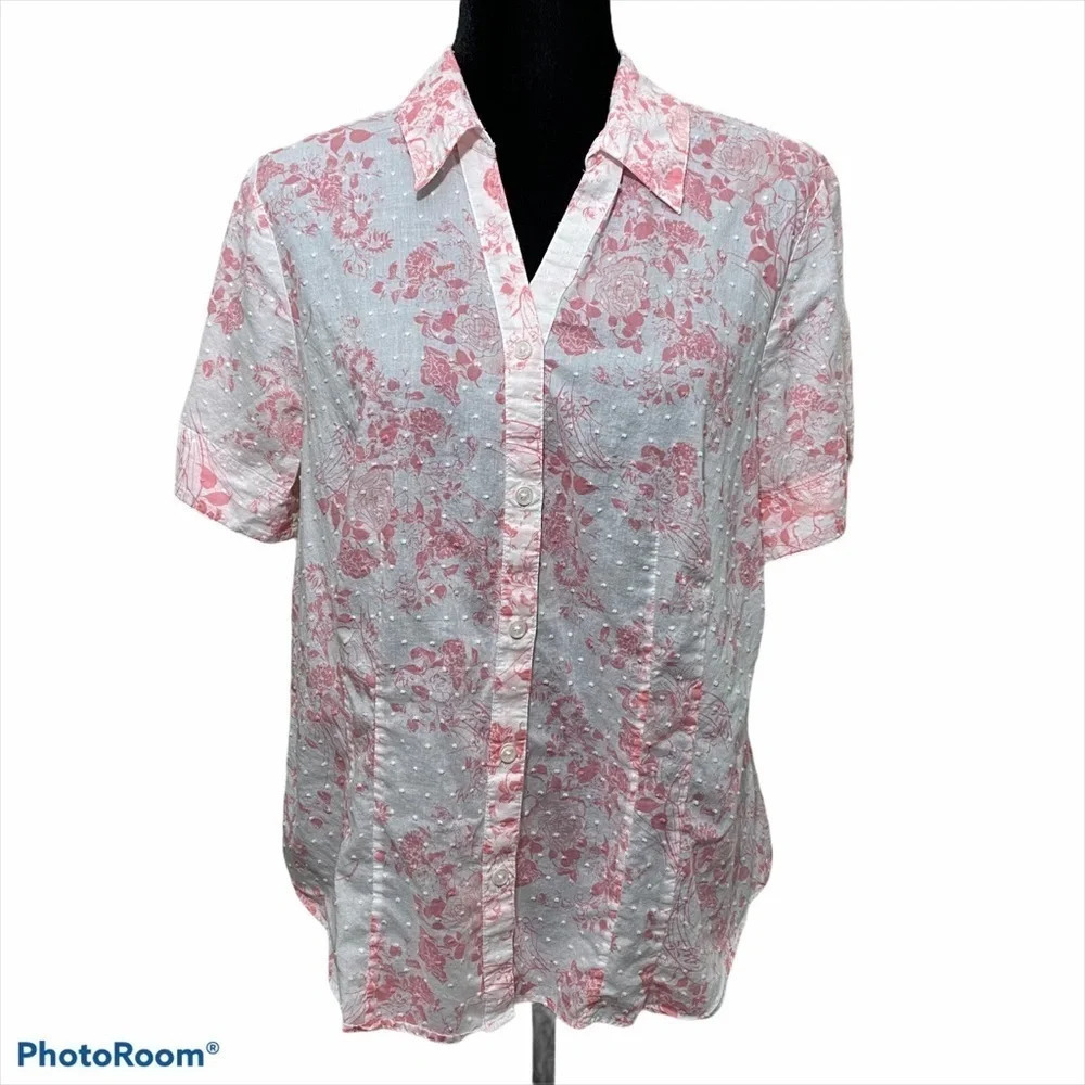Van Heusen Floral Blouse Top Button Down XL